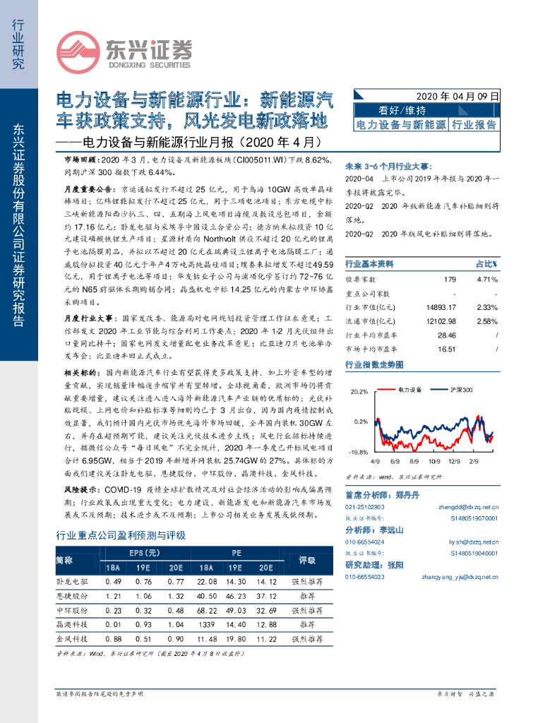 东兴证券：电力设备与新<em>能源</em>行业月报（2020年4月）：新<em>能源</em>汽车获政策支持，风光发电新政落地 海报