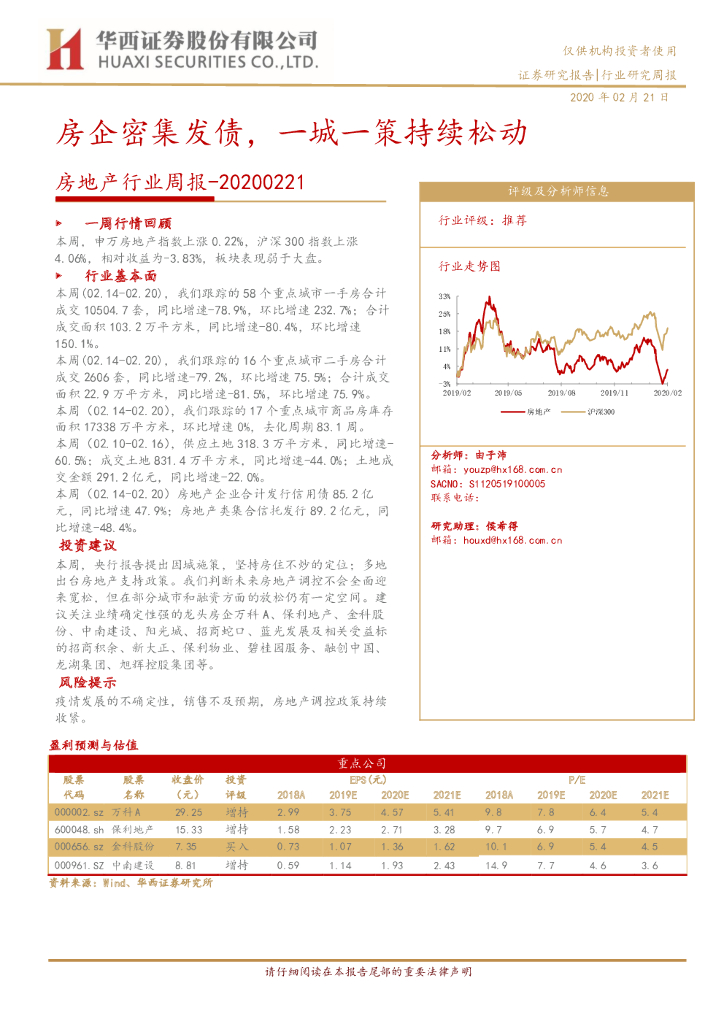 华西证券：房地产行业周报：房企密集发债，一城一策持续松动