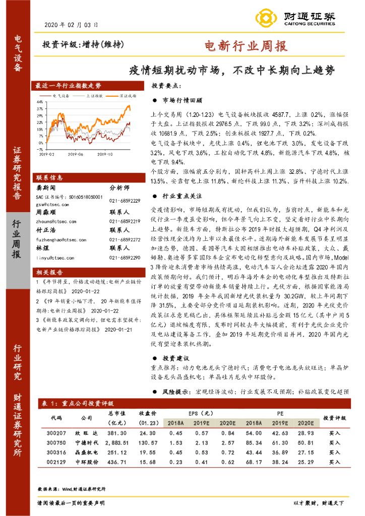 财通证券：电新行业周报：疫情短期扰动市场，不改中长期向上趋势