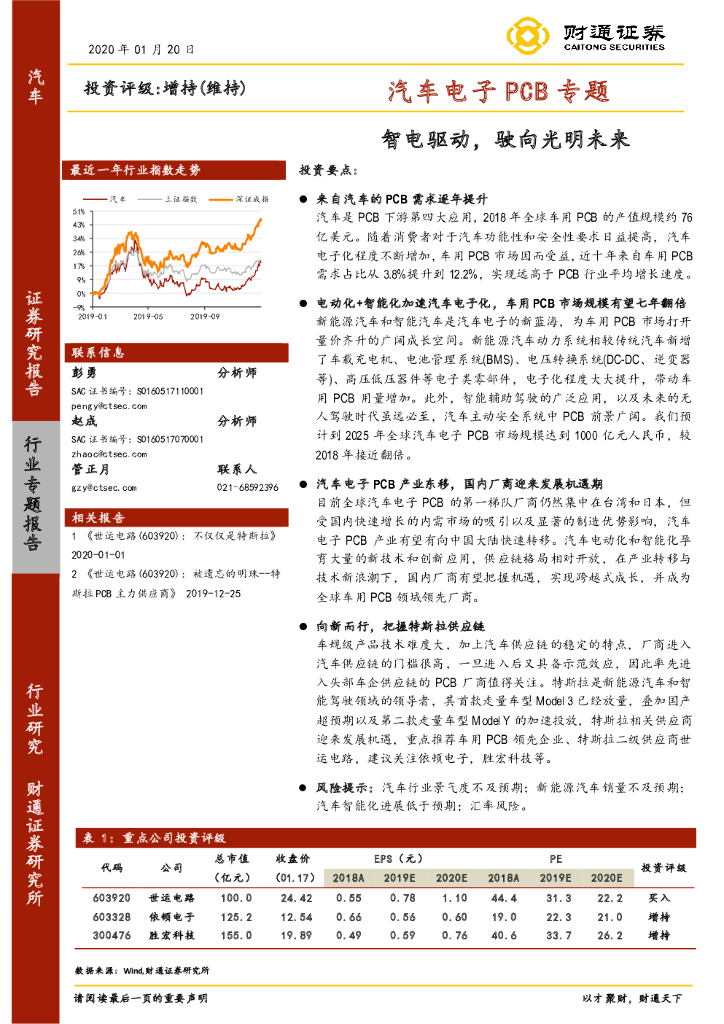 财通证券：汽车电子PCB专题：智电驱动，驶向光明未来