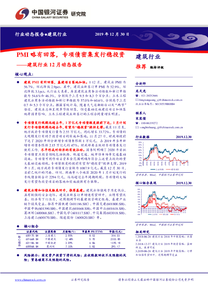 中国银河：建筑行业12月动态报告：PMI略有回落，专项债密集发行稳投资