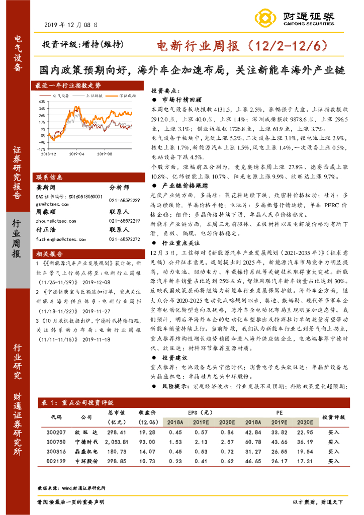 财通证券：电新行业周报：国内政策预期向好，海外车企加速布局，关注<em>新能车</em>海外产业链