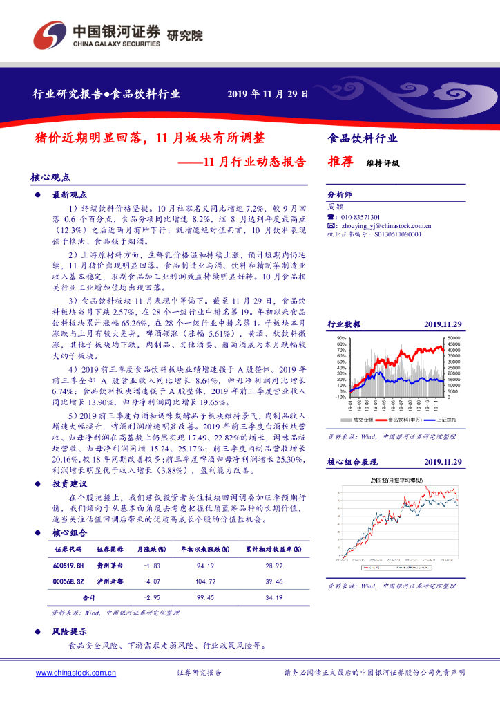 中国银河：食品饮料11月行业动态报告：猪价近期明显回落，11月板块有所调整
