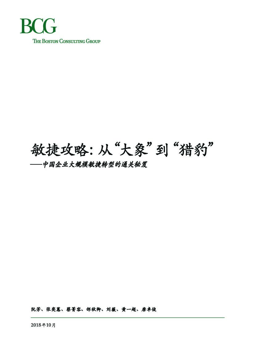 波士顿咨询：敏捷攻略∶从"大象"到"猎豹"——中国企业大规模敏捷转型的通关秘笈