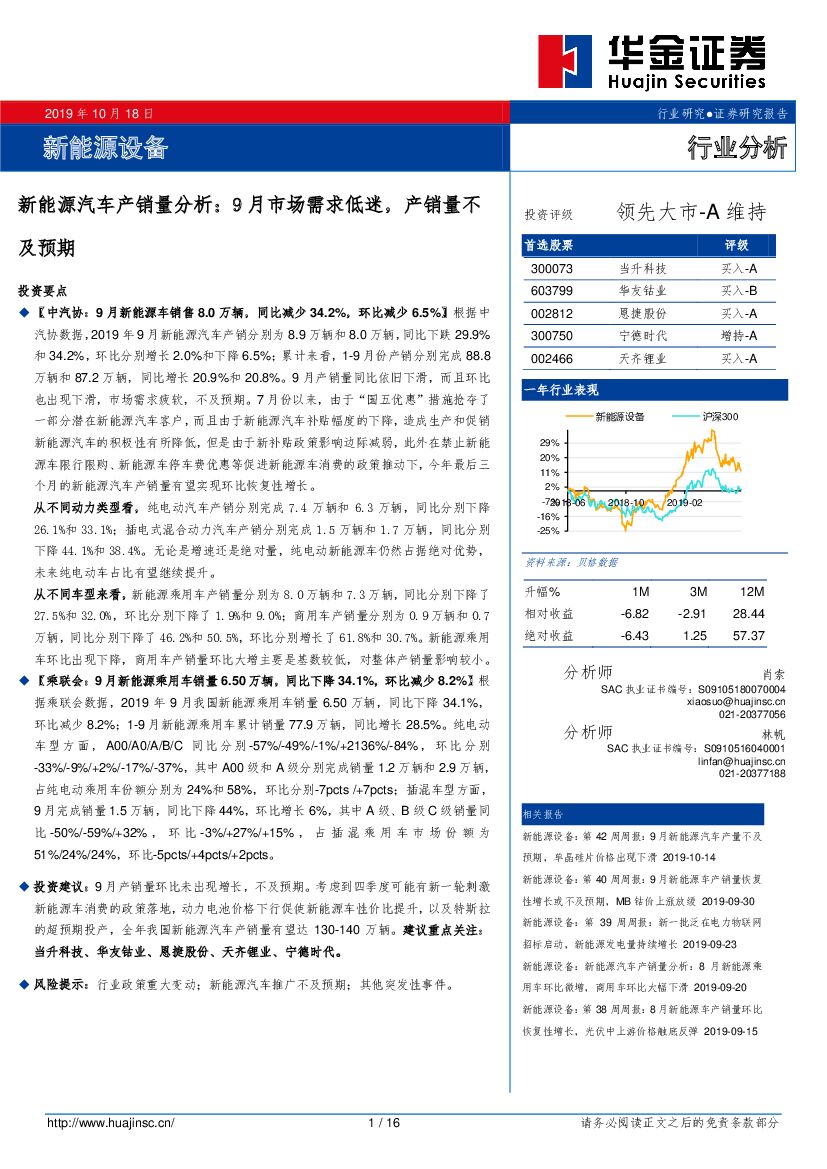 华金证券：新能源汽车产销量分析：9月市场需求低迷，产销量不及预期