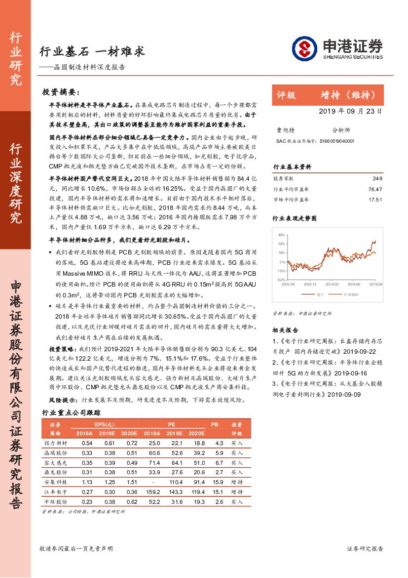申港证券：晶圆制造材料深度报告：行业基石 一材难求