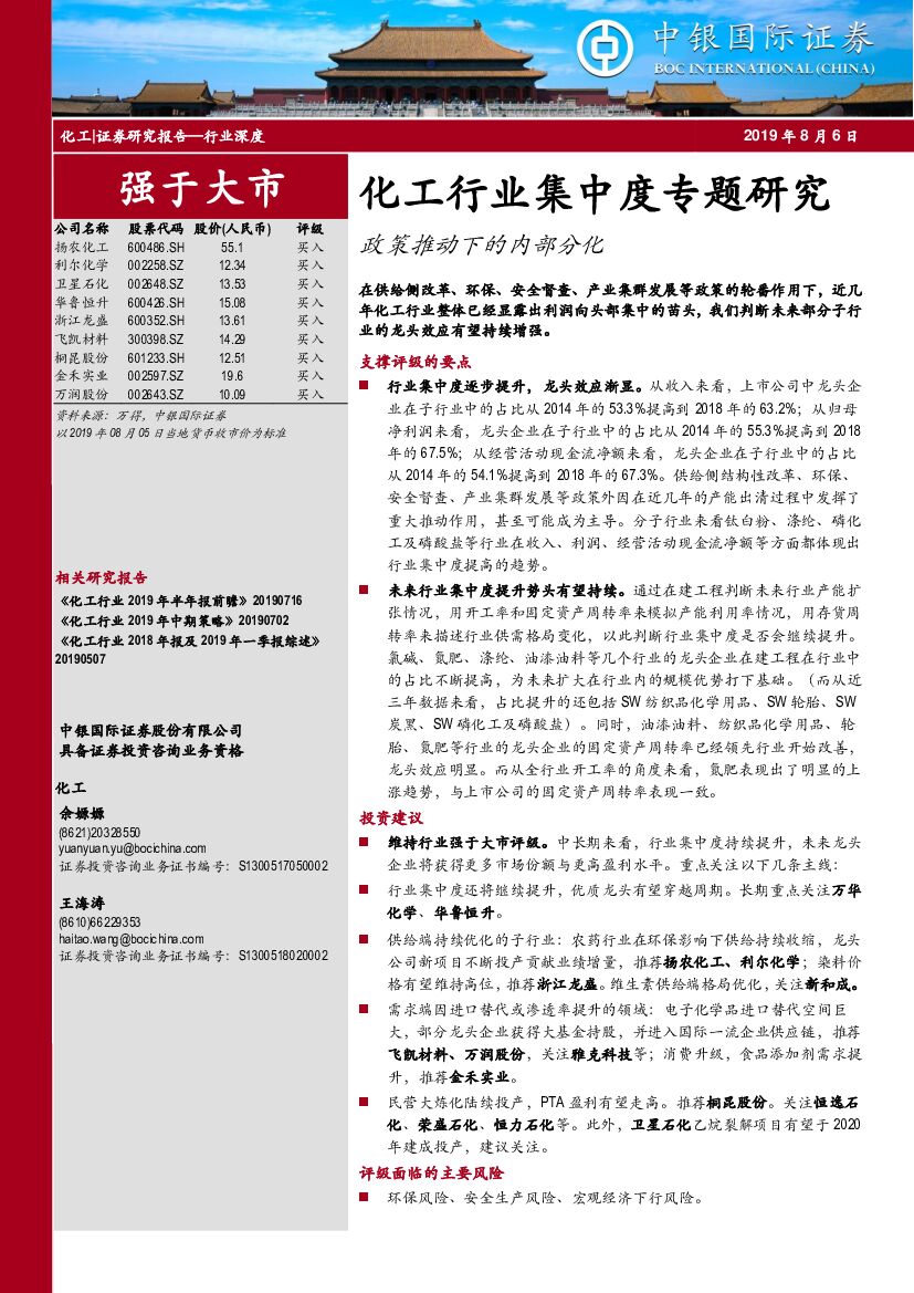 中银国际：化工行业集中度专题研究：政策推动下的内部分化