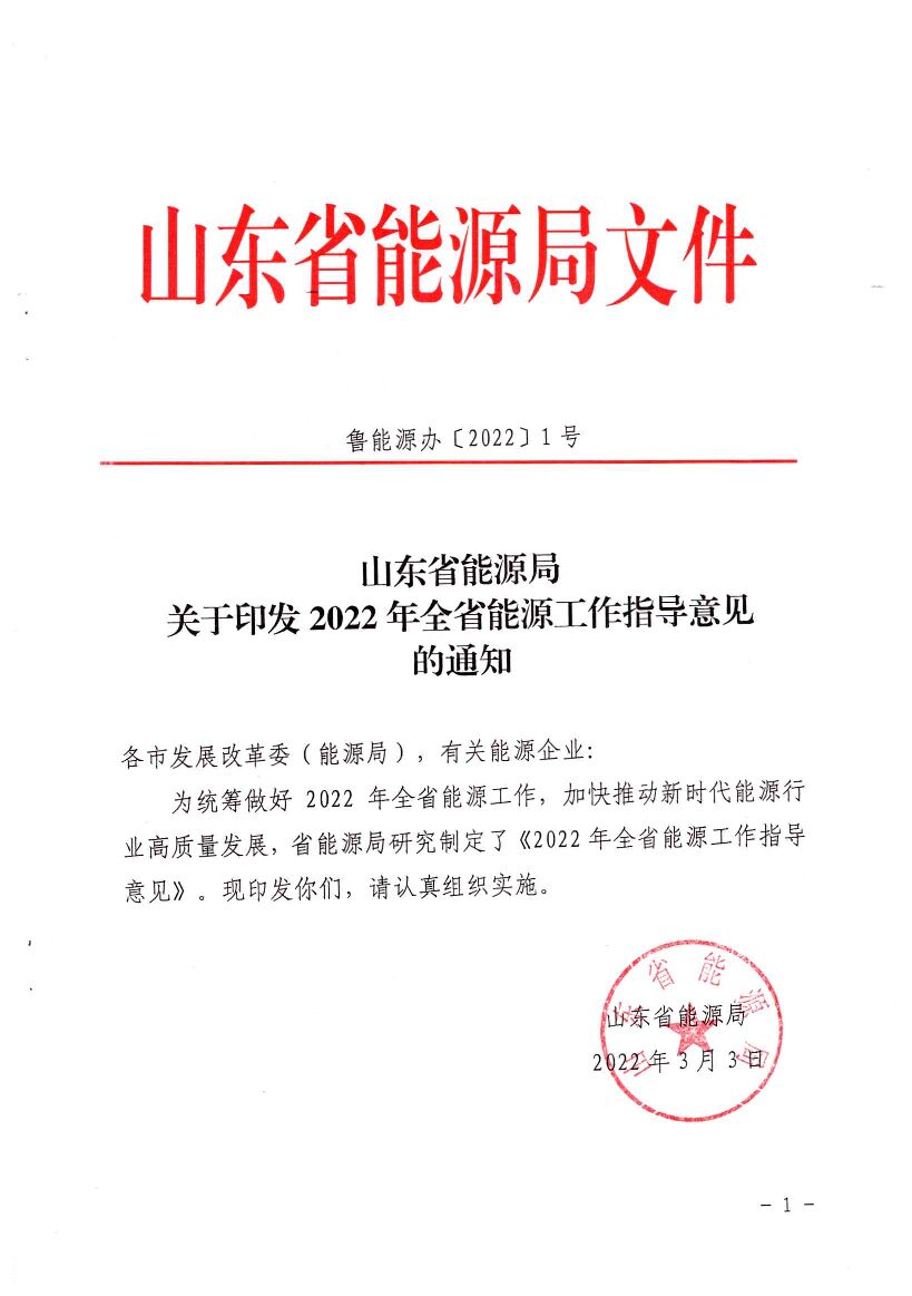 山东省<em>能源</em>局关于印发2022年全省<em>能源</em>工作指导意见的通知 海报
