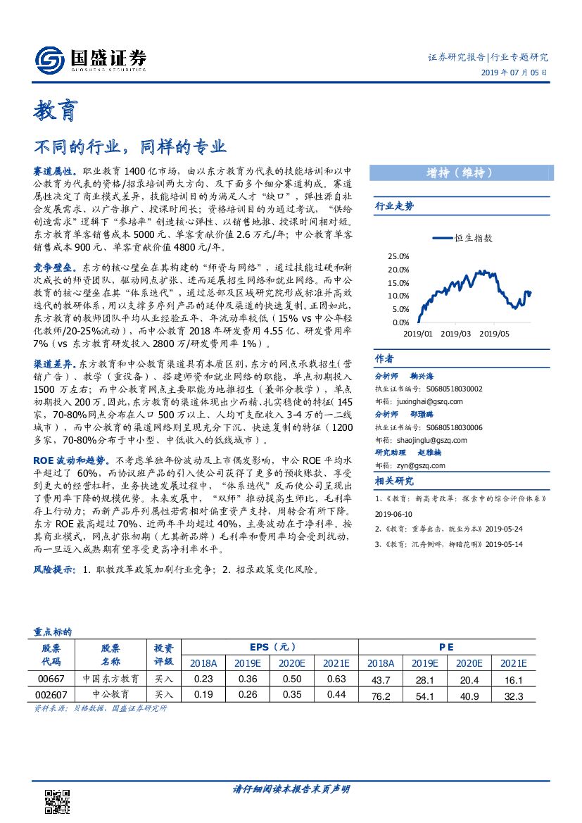 国盛证券：教育行业专题研究：不同的行业，同样的专业