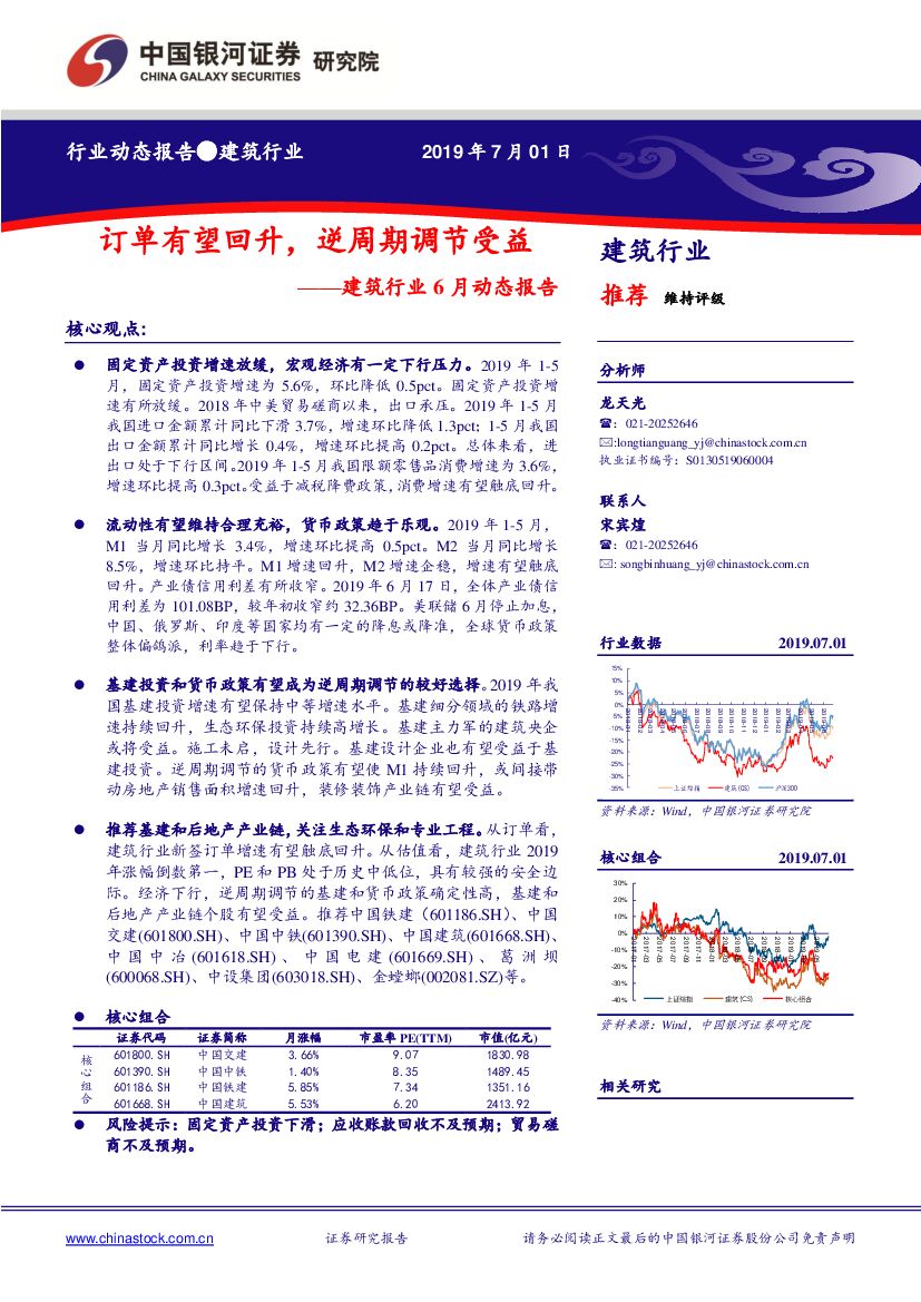 中国银河：建筑行业6月动态报告：订单有望回升，逆周期调节受益