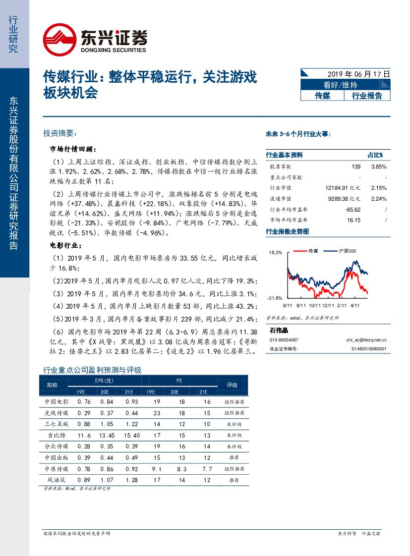 东兴证券：传媒行业：整体平稳运行，关注游戏板块机会