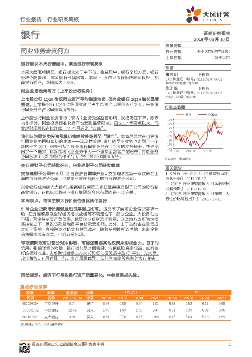 天风证券：银行行业研究周报：同业业务走向何方