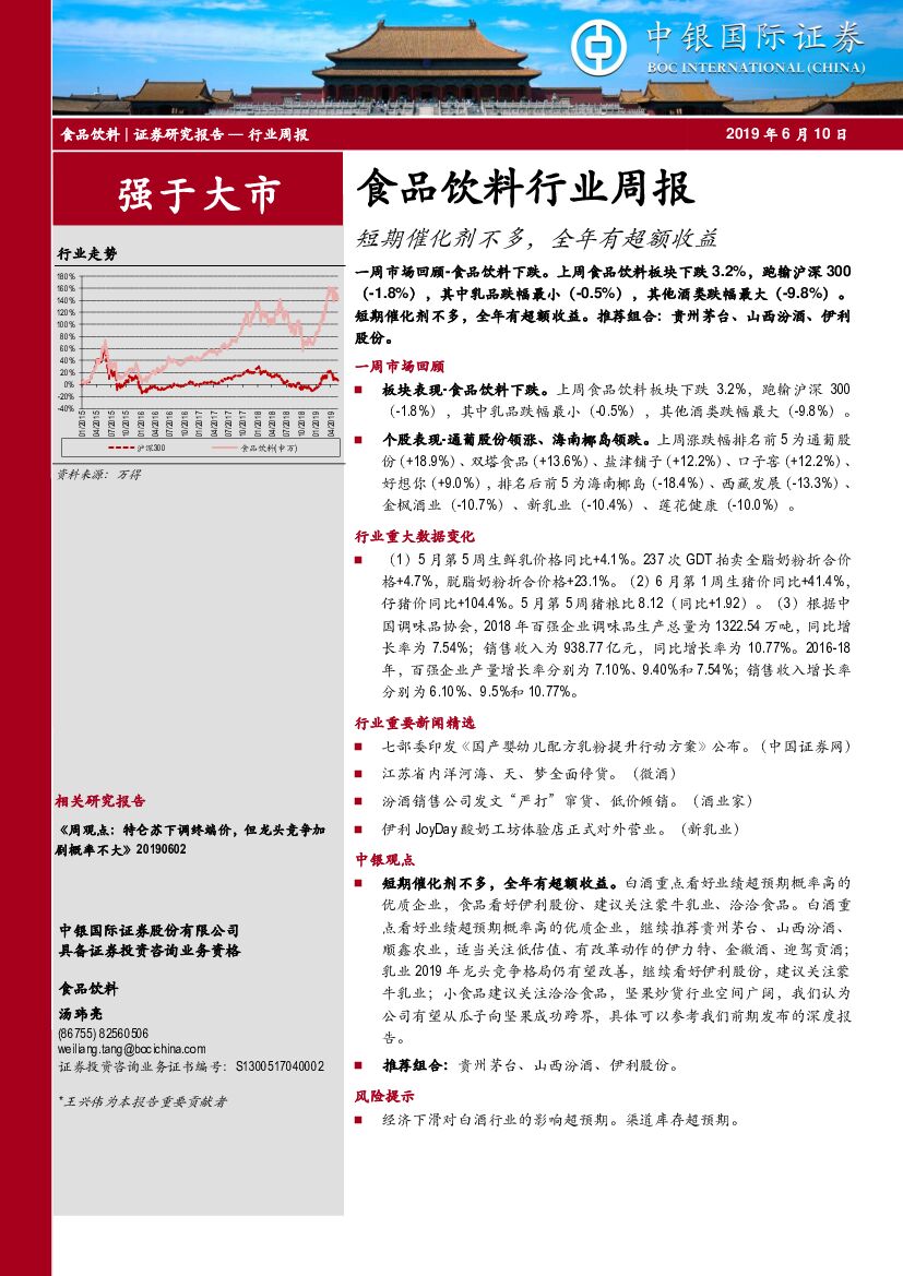 中银国际：食品饮料行业周报：短期催化剂不多，全年有超额收益