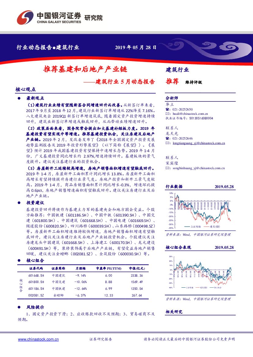 中国银河：建筑行业5月动态报告：推荐基建和后地产产业链