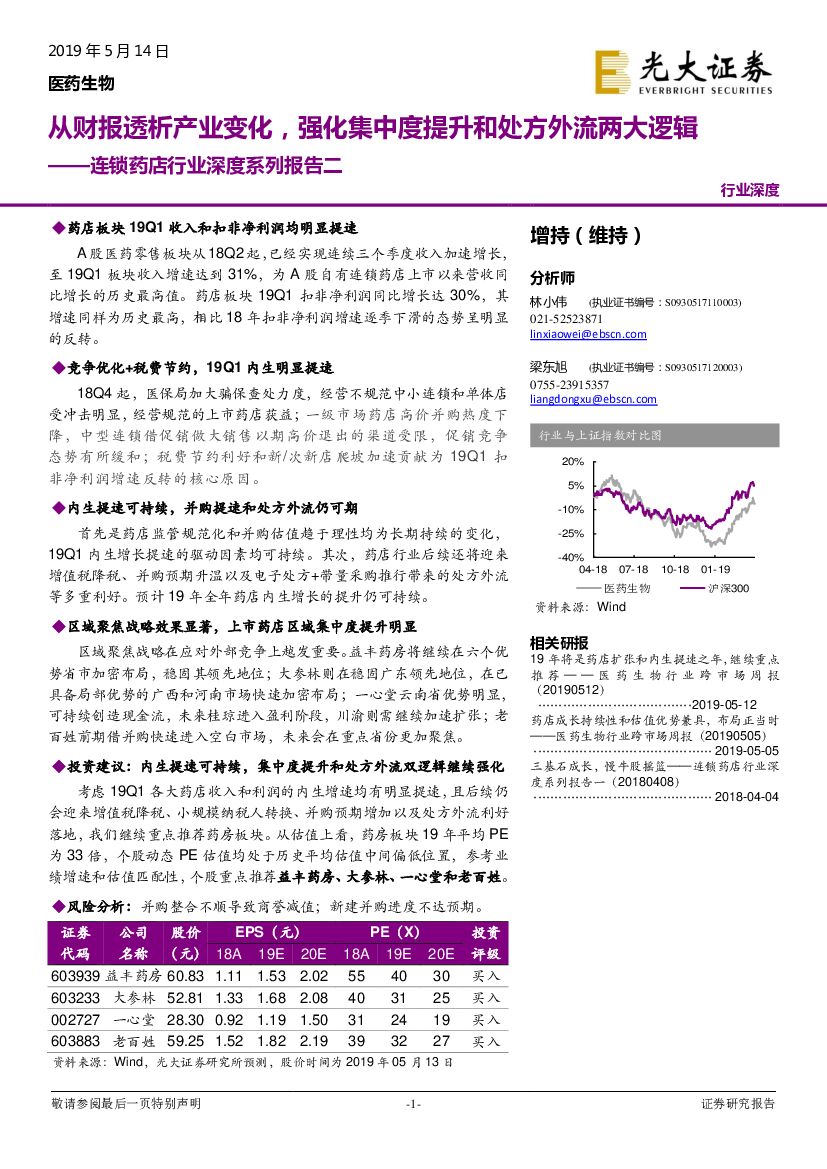 光大证券：连锁药店行业深度系列报告二：从财报透析产业变化，强化集中度提升和处方外流两大逻辑
