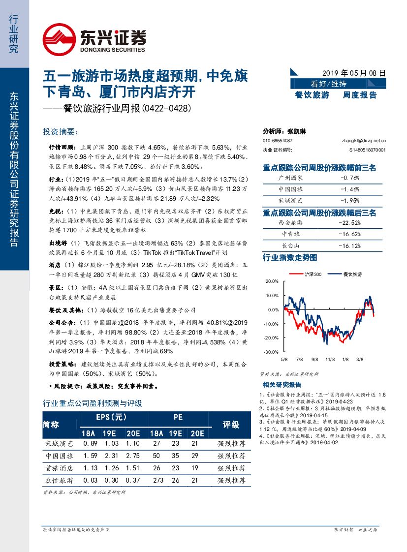 东兴证券：餐饮旅游行业周报：五一旅游市场热度超预期，中免旗下 青岛、厦门市内店齐开