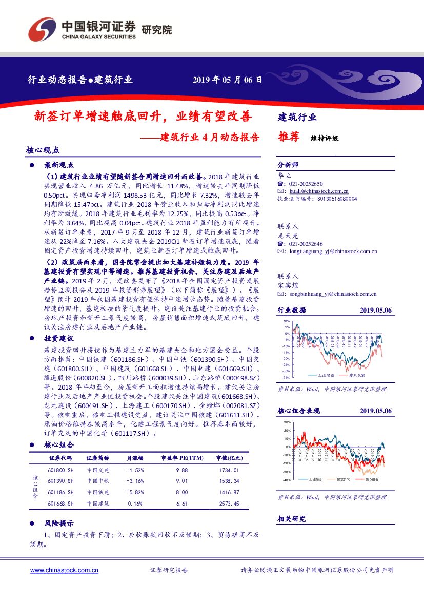 中国银河：建筑行业4月动态报告：新签订单增速触底回升，业绩有望改善