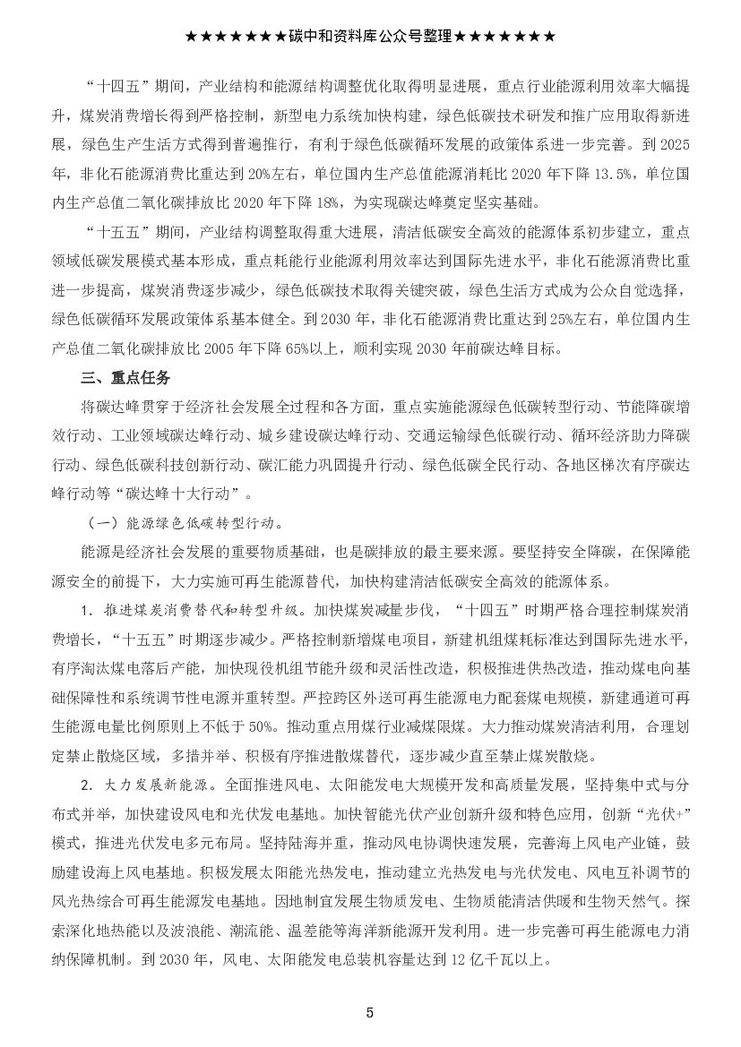 2021碳达峰碳中和行动方案汇编_第6页