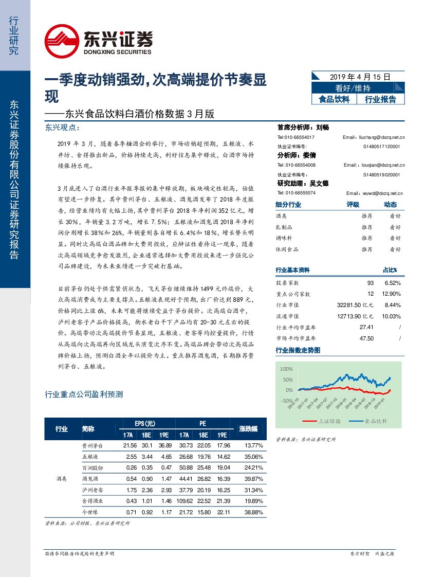 东兴证券：东兴食品饮料白酒价格数据3月版：一季度动销强劲，次高端提价节奏显现