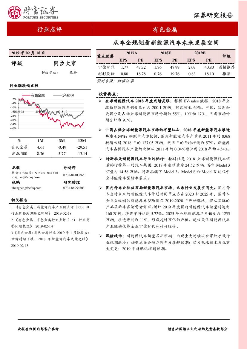 财富证券：有色金属行业点评：从车企规划看新能源汽车未来发展空间