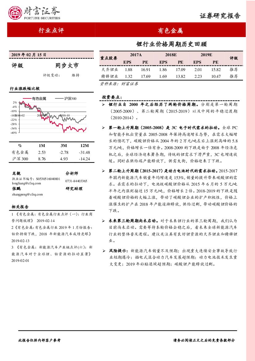 财富证券：有色金属行业点评：锂行业价格周期历史回顾