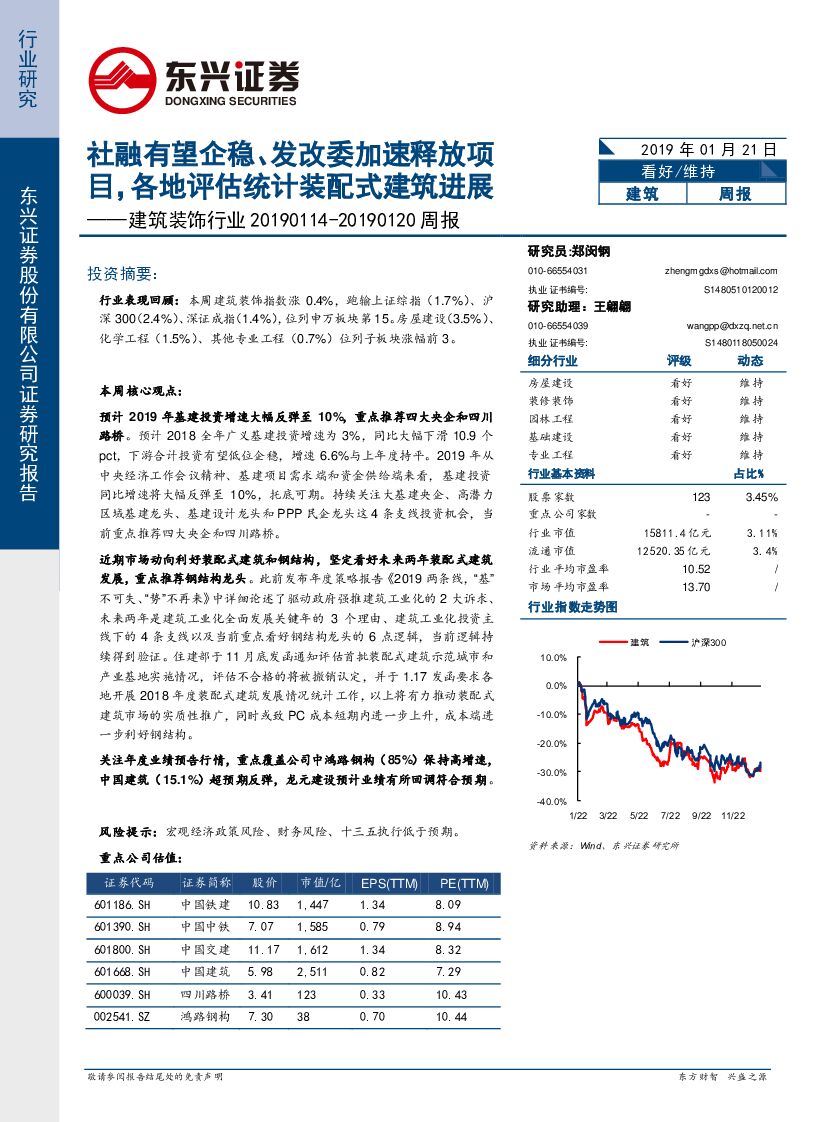 东兴证券：建筑装饰行业周报：社融有望企稳、发改委加速释放项目，各地评估统计装配式建筑进展