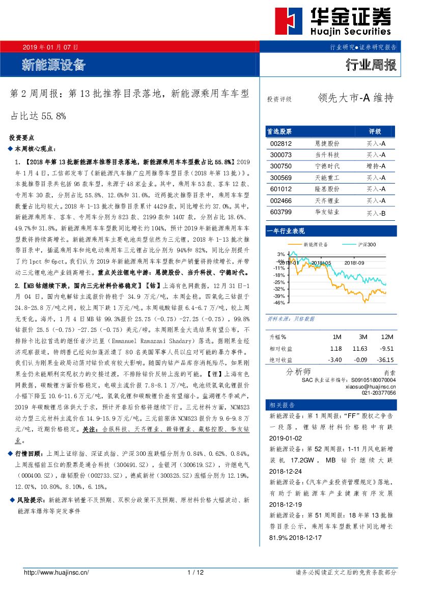 华金证券：新<em>能源</em>设备第2周周报：第13批推荐目录落地，新<em>能源</em>乘用车车占比达55.8% 海报