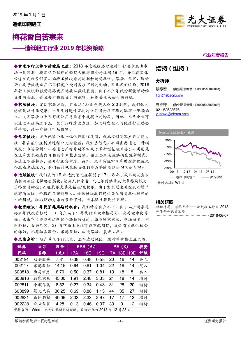 光大证券：<em>造纸</em>轻工行业2019年投资策略：梅花香自苦寒来