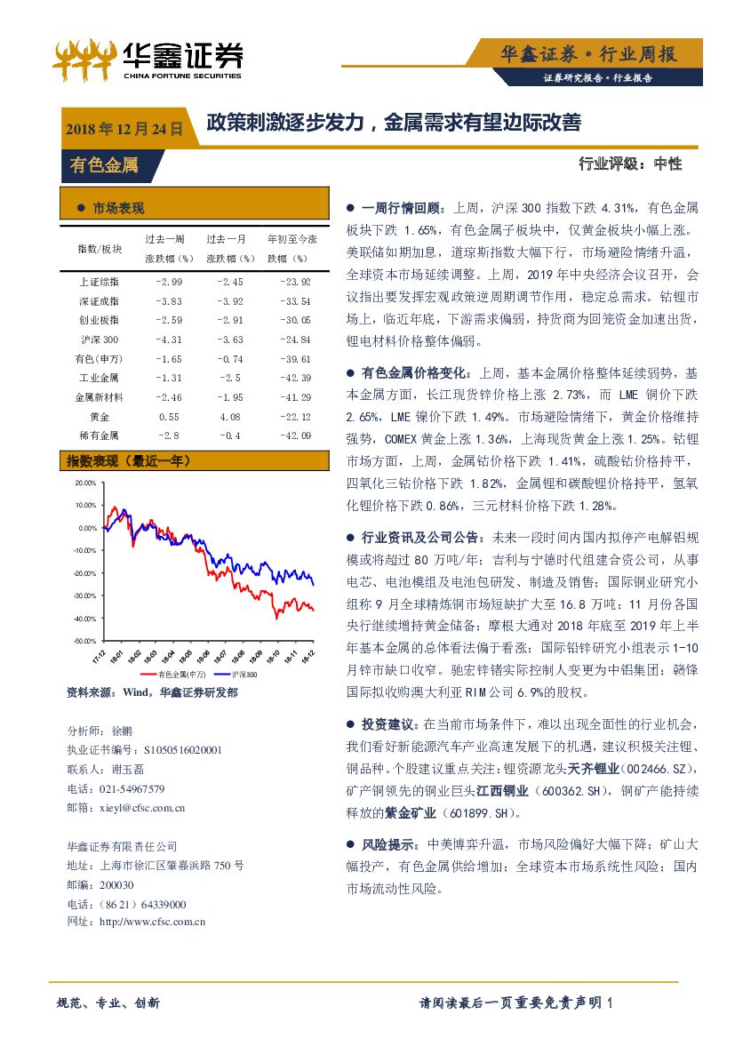 华鑫证券：有色金属行业周报：政策刺激逐步发力，金属需求有望边际改善
