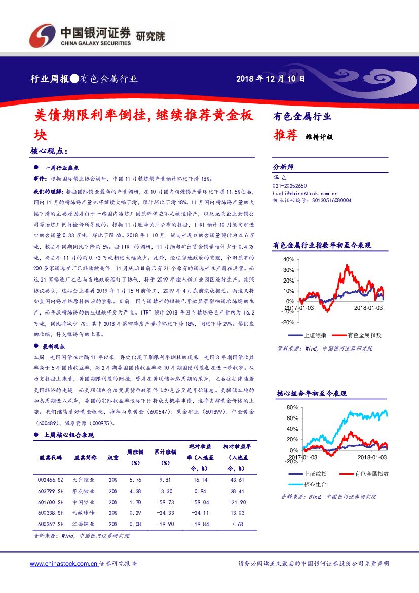 中国银河：有色金属行业周报：美债期限利率倒挂，继续推荐黄金板 行业点评报告模板块