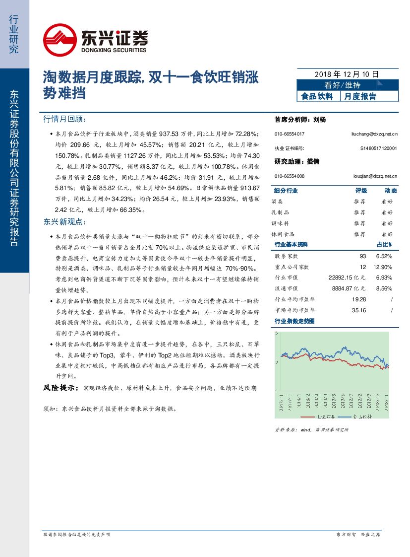 东兴证券：食品饮料行业月度报告：淘数据月度跟踪，双十一食饮旺销涨势难挡