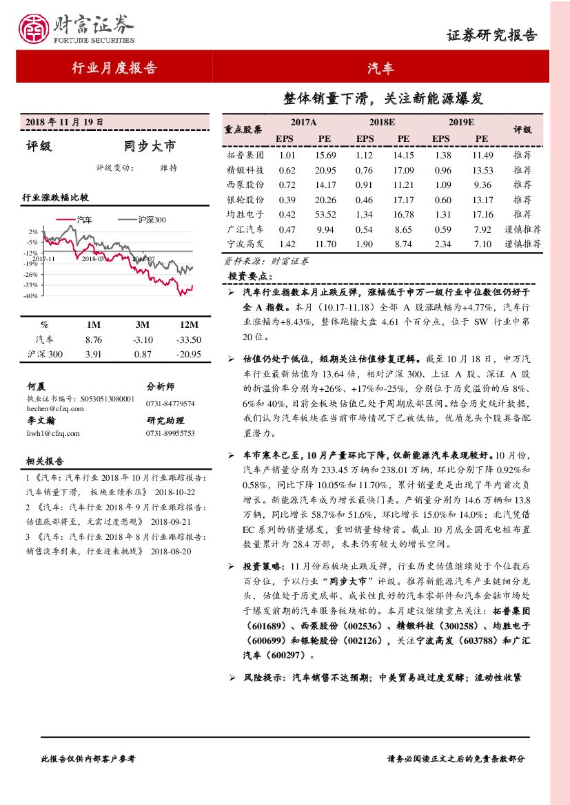 财富证券：汽车行业月度报告：整体销量下滑，关注新<em>能源</em>爆发 海报