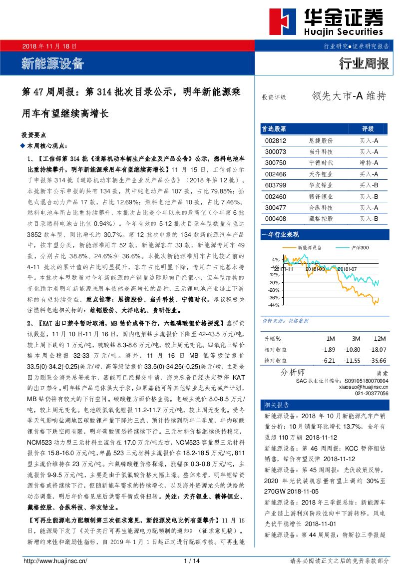 华金证券：新<em>能源</em>设备第47周周报：第314批次目录公示，明年新<em>能源</em>乘用车有望继续高增长 海报