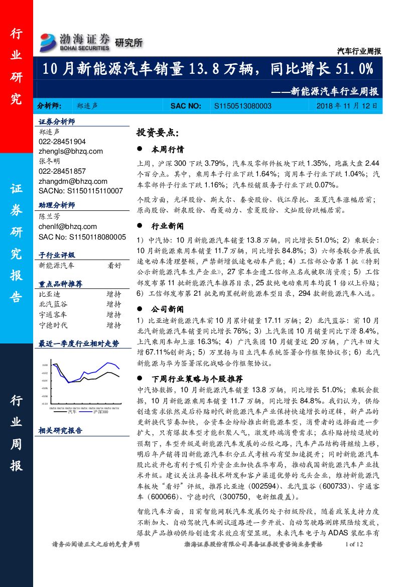 渤海证券：新<em>能源</em>汽车行业周报：10月新<em>能源</em>汽车销量13.8万辆，同比增长51.0% 海报