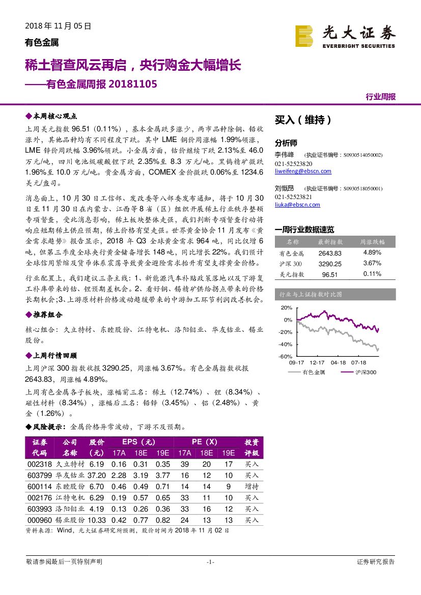 光大证券：有色金属周报：稀土督查风云再启，央行购金大幅增长