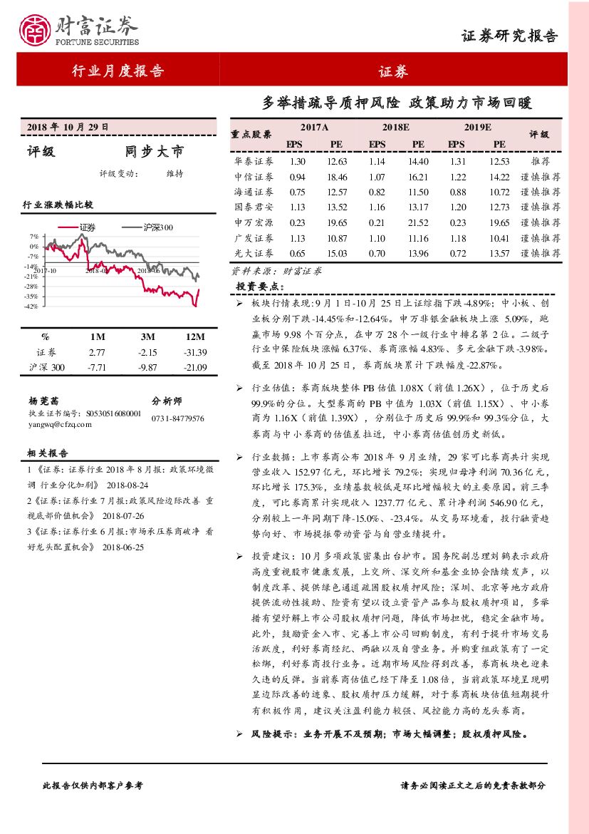 财富证券：证券：多举措疏导质押风险 政策助力市场回暖