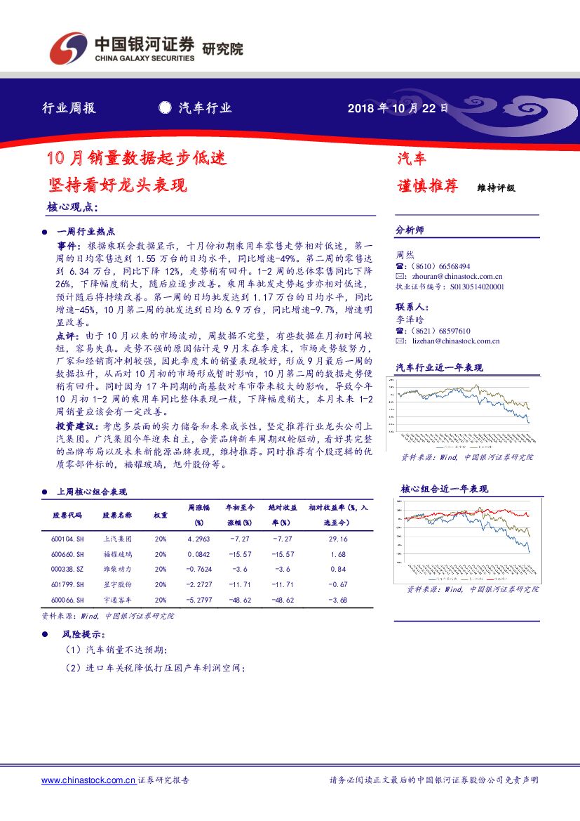 中国银河：汽车行业周报：10月销量数据起步低迷 坚持看好龙头表现