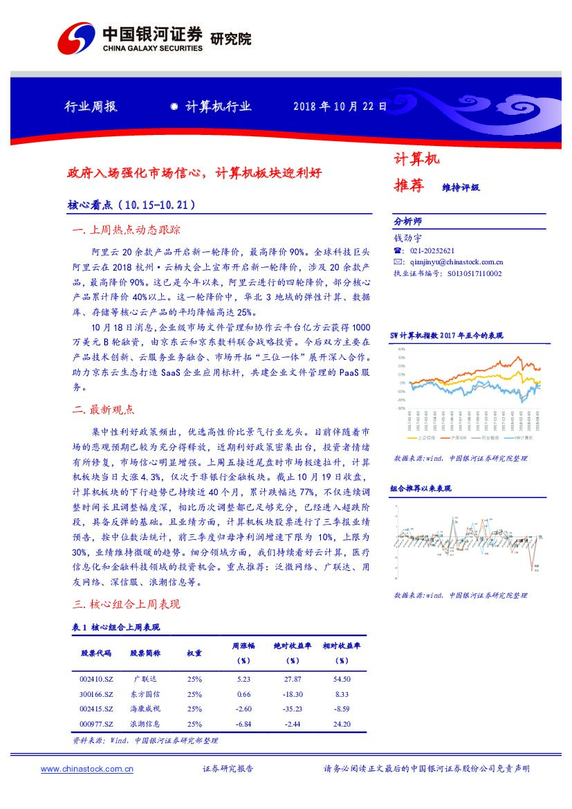 中国银河：计算机行业周报：政府入场强化市场信心，计算机板块迎利好