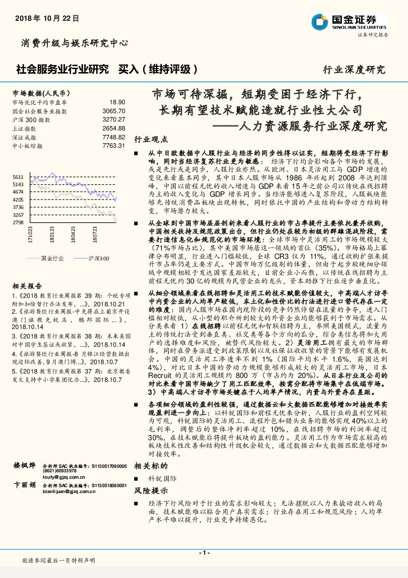 国金证券：人力资源服务行业深度研究：市场可待深掘，短期受困于经济下行，长期有望技术赋能造就行业性大公司