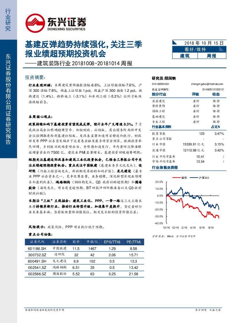 东兴证券：建筑装饰行业周报：基建反弹趋势持续强化，关注三季报业绩超预期投资机会