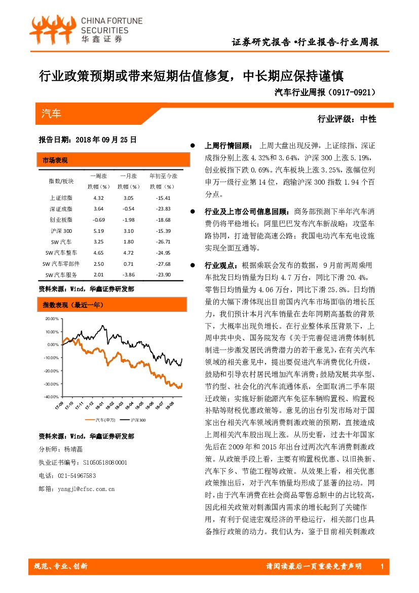 华鑫证券：汽车行业周报：行业政策预期或带来短期估值修复，中长期应保持谨慎