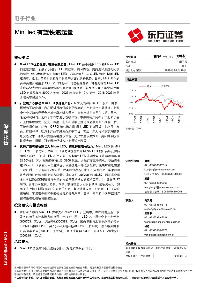 东方证券：电子行业深度报告：Mini led有望快速起量