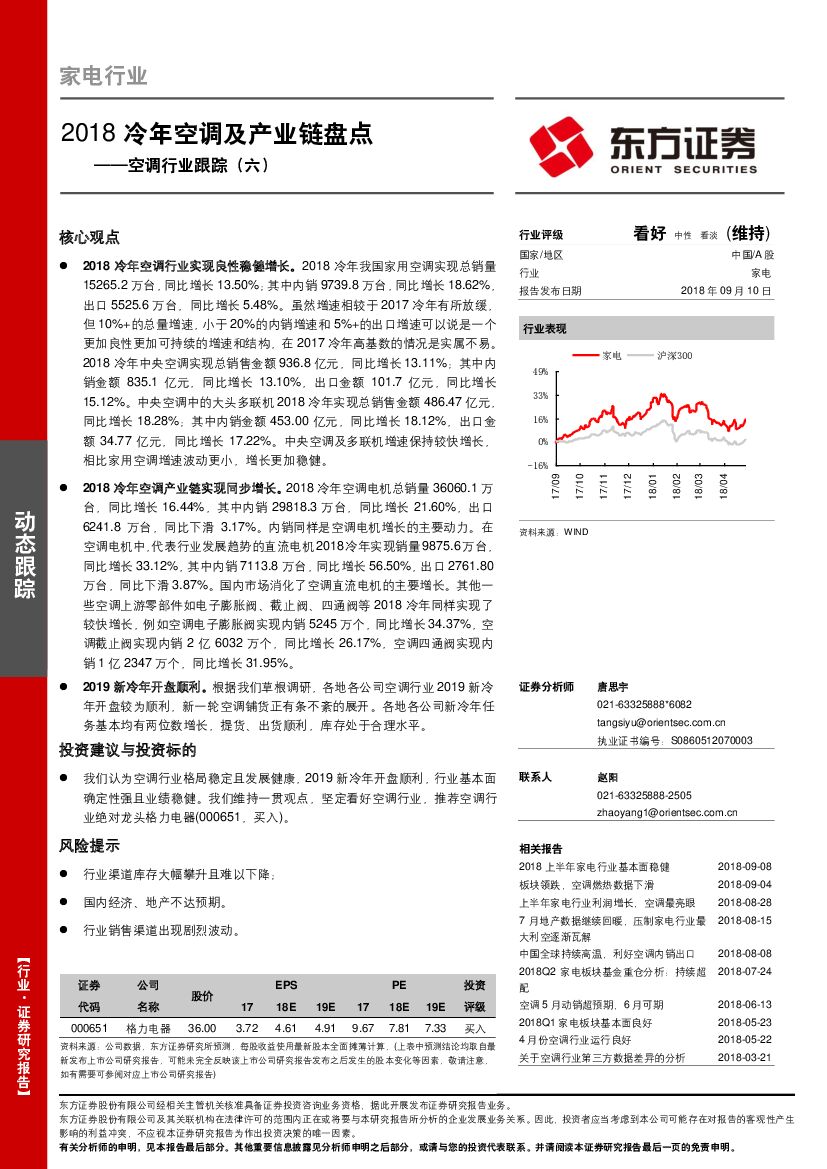 东方证券：空调行业跟踪（六）：2018冷年空调及产业链盘点