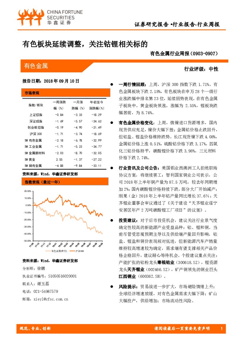 华鑫证券：有色金属行业周报：有色板块延续调整，关注钴锂相关标的
