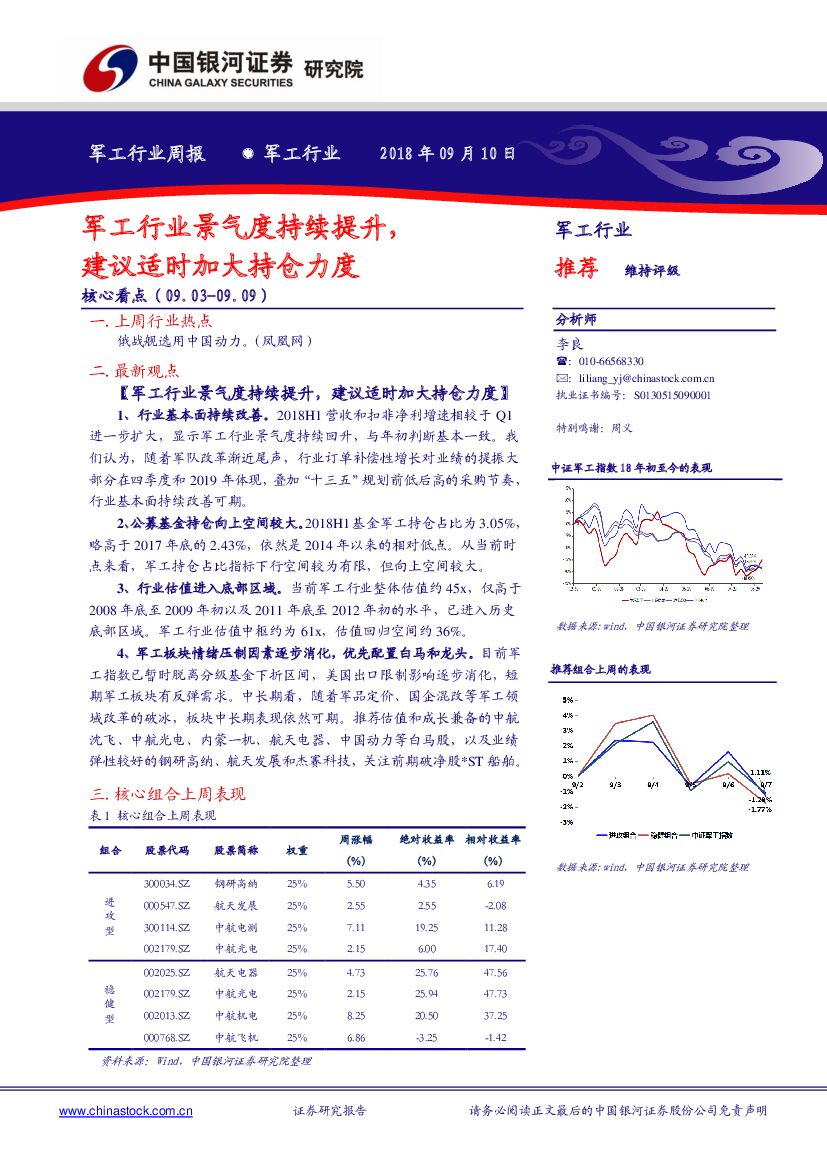 中国银河：军工行业周报：军工行业景气度持续提升，建议适时加大持仓力度