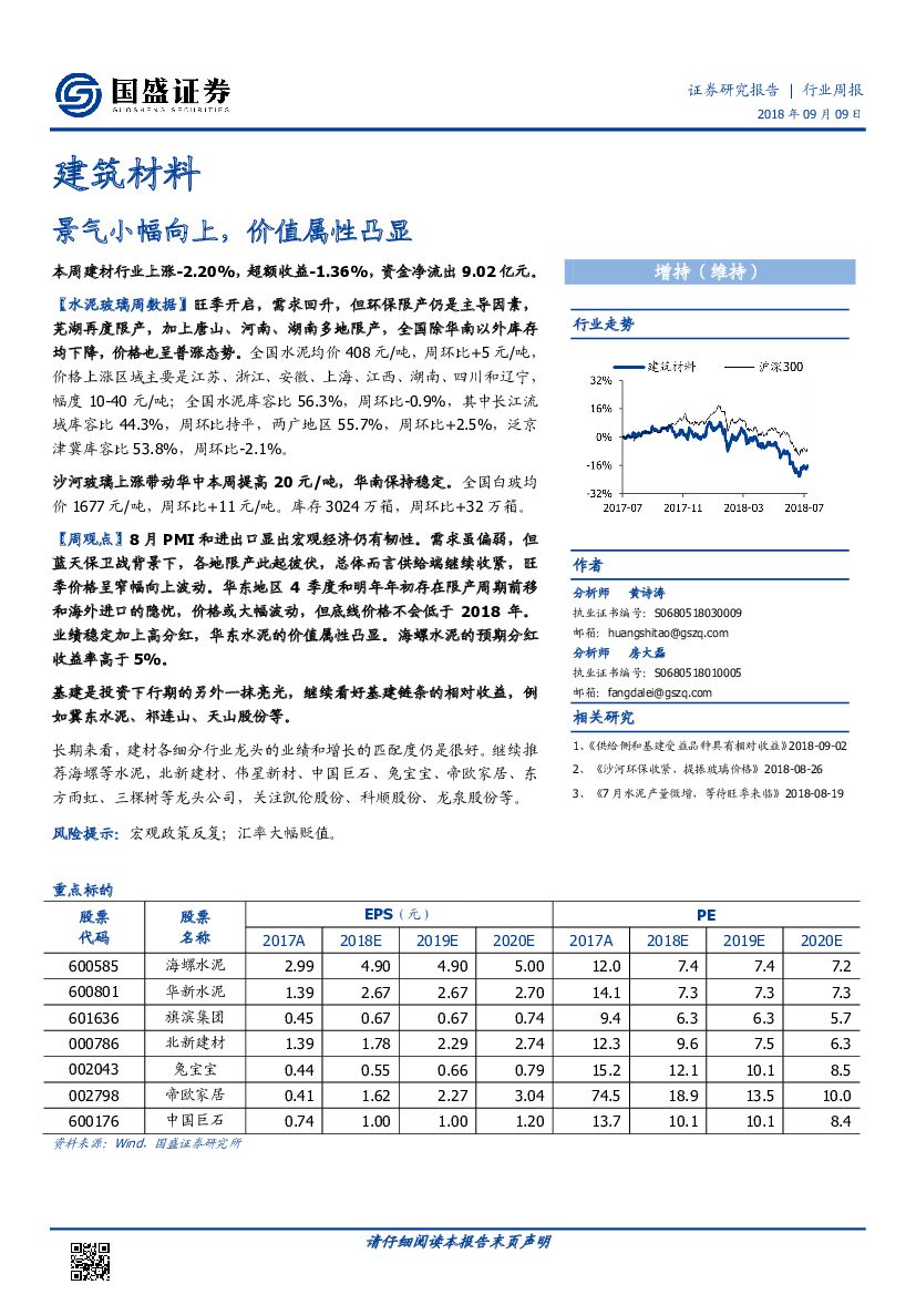 国盛证券：建筑材料行业周报：景气小幅向上，价值属性凸显