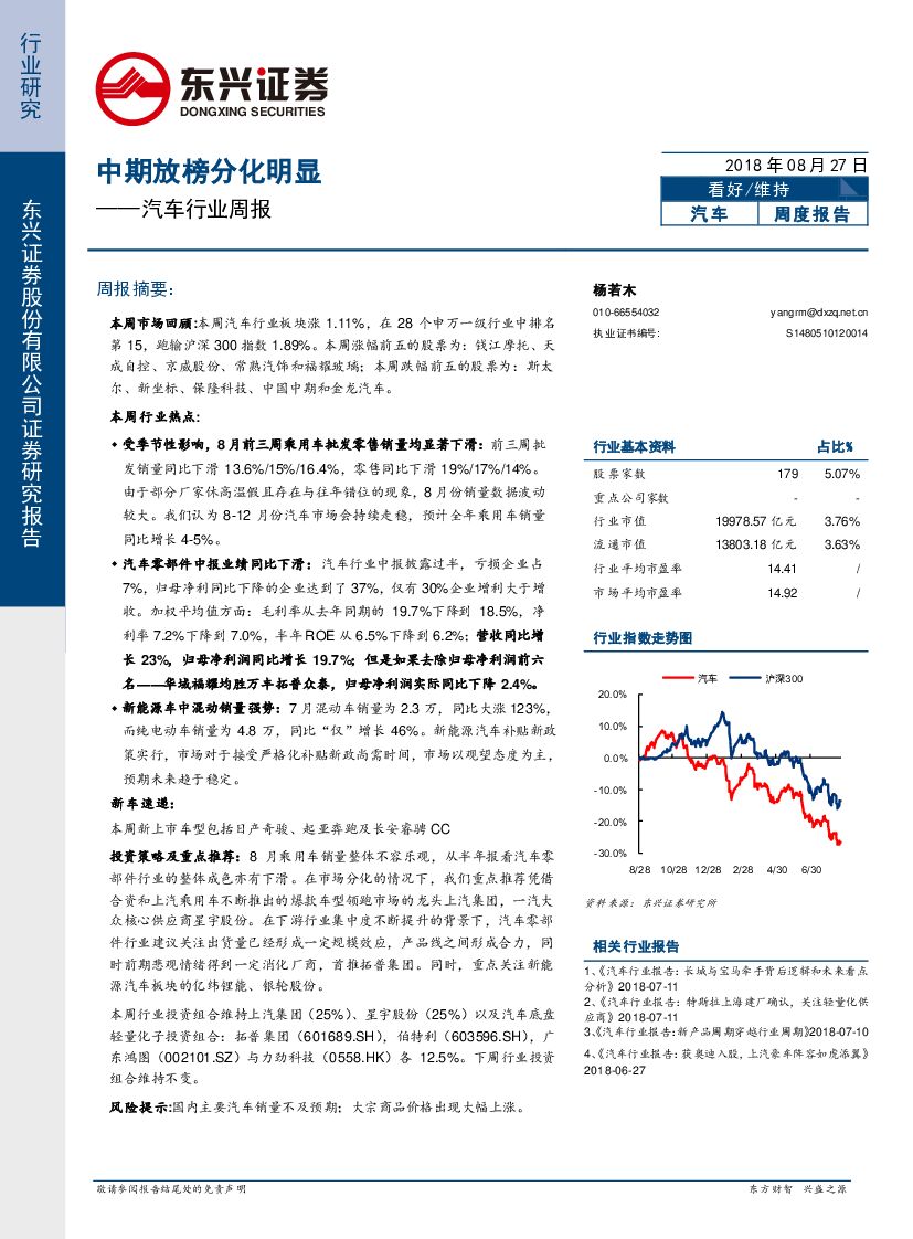 东兴证券：汽车行业周报：中期放榜分化明显