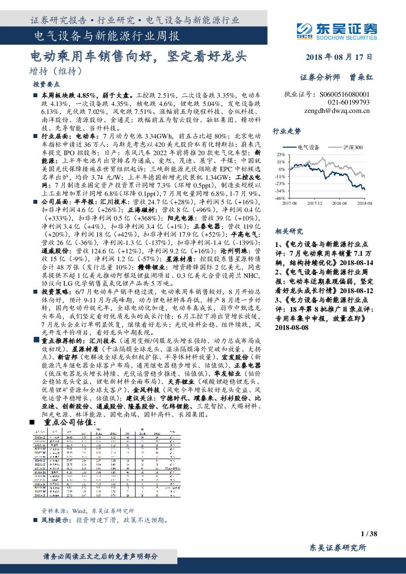 东吴证券：电气设备与新<em>能源</em>行业周报：电动乘用车销售向好，坚定看好龙头 海报