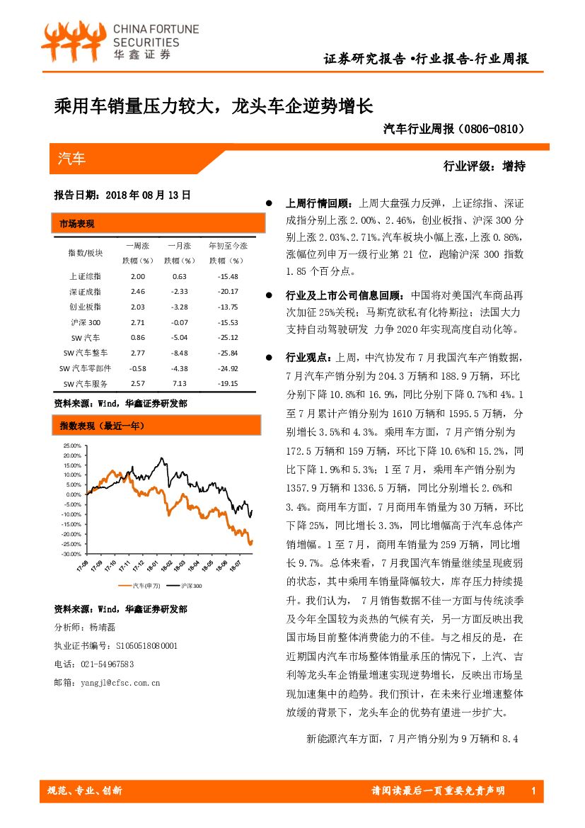 华鑫证券：汽车行业周报：乘用车销量压力较大，龙头车企逆势增长