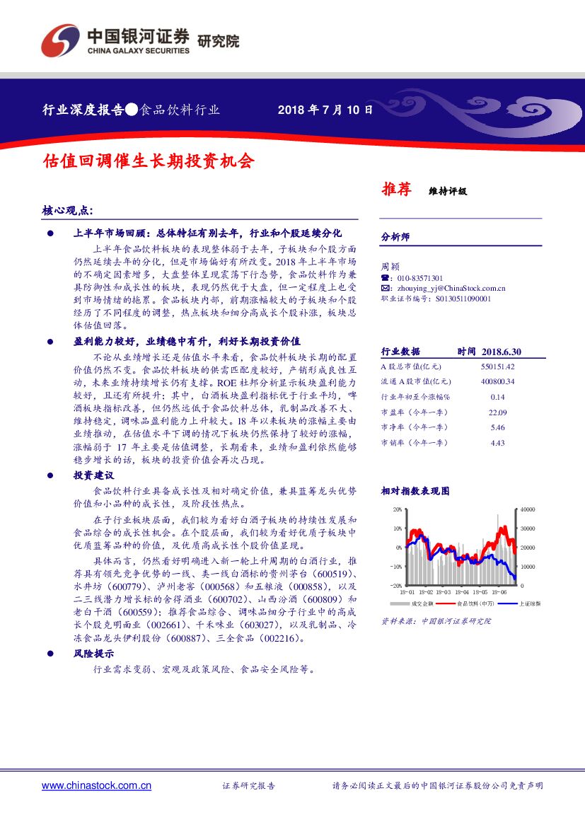 中国银河：食品饮料行业深度报告：估值回调催生长期投资机会